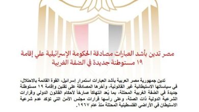 مصر تُدين بشدة مصادقة إسرائيل